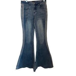 dELiA*s Dolls Kill Totally Trippin Flare Bell Bottom Jeans Side Stripe Size S